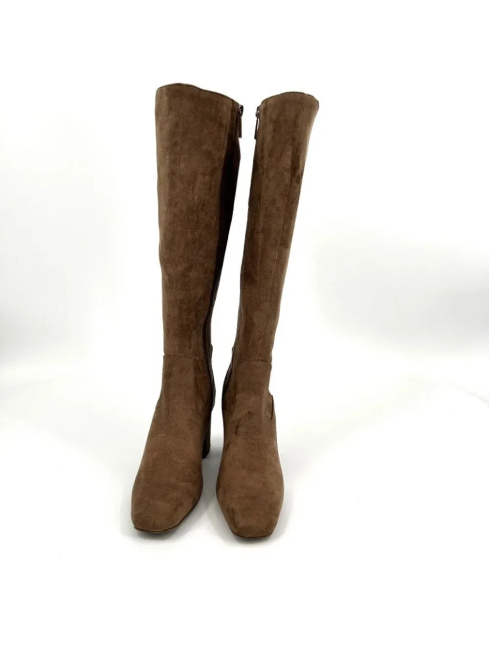 Anne Klein Toronto Knee High Boots Taupe Size 8 WC Faux Suede Square Toe Zip